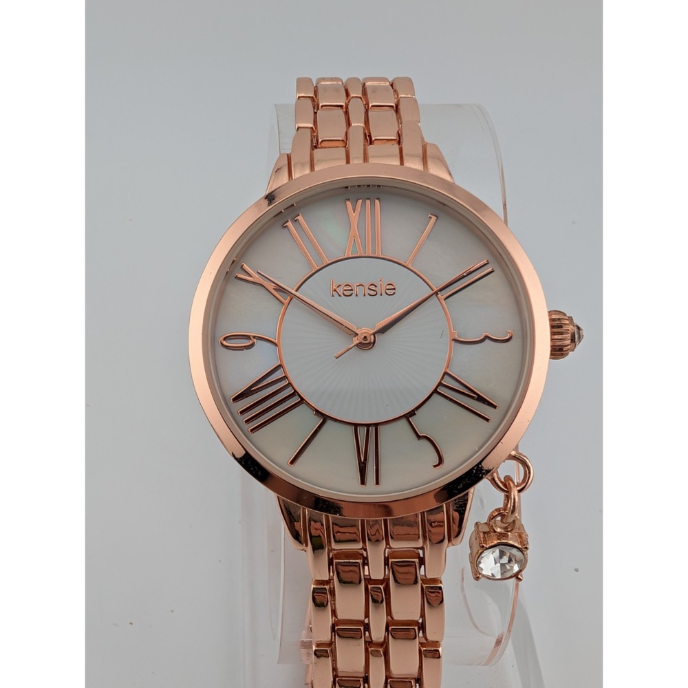 Kensie Watch Women 36mm Rose Gold Case MOP Dial 6.75" Band- New Battery
